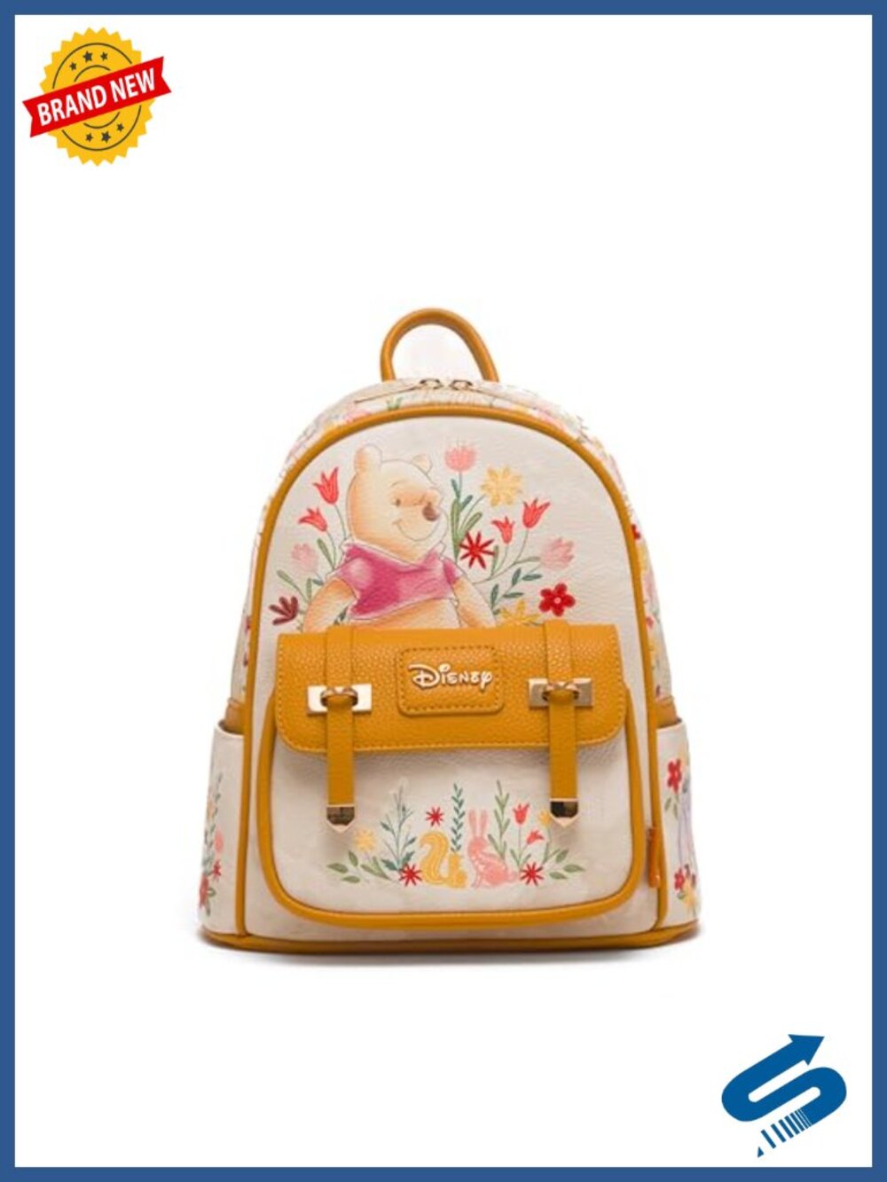Vegan Leather Mini Backpack with Floral Winnie the Pooh Print